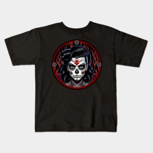 Female Rockabilly Sugar Skull Kids T-Shirt